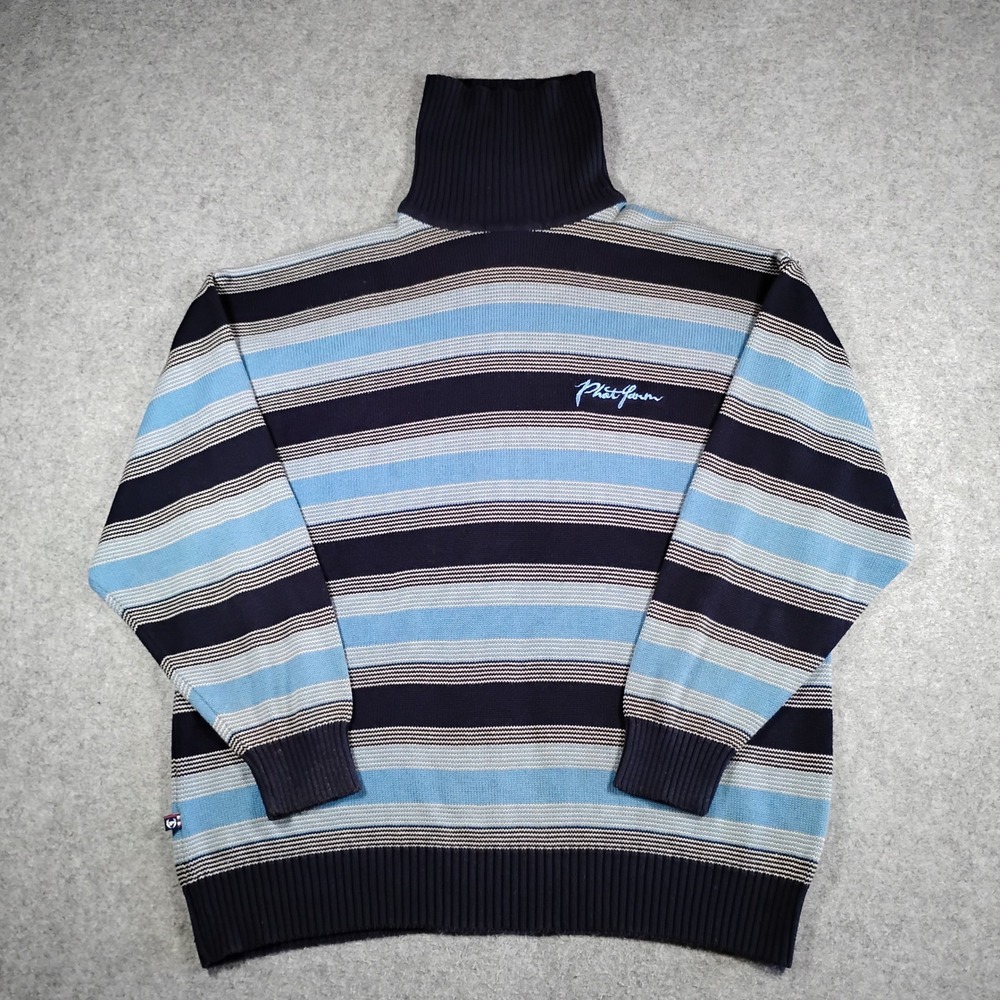 Phat Farm Mens 3XL Blue Striped Turtleneck Sweater Vintage Y2K Hip‎ Hop
